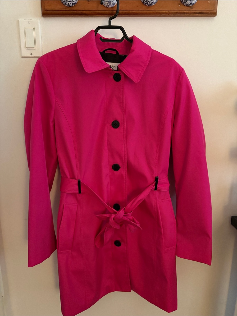 Calvin Klein-Women's Bright Pink Button-Front Trench Coat